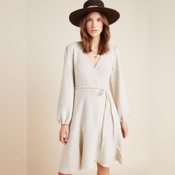 Anthropologie Dresses & Skirts - Anthropologie Diana Knit Wrap Beige Dress Women’s Size Small